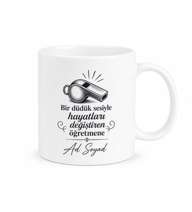 İsimli Düdük Desenli Beden Eğitimi Öğretmeni Kupası Hediye Bardak