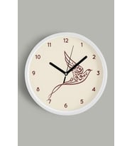 Kuş Figürlü Modern Hat Sanatı Saati, Cam Kapak, Beyaz Kasa, Sessiz Mekanizma
