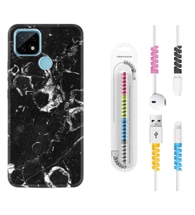 Realme C11 C21 C21Y C25Y C11 2021 Kılıf Kablo Koruma Spiral Silikon Black Hole Marble 1387