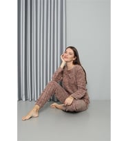 Akbeniz Welsoft Polar Kadın Pijama Takımı 8519 (Sütlü Kahve)