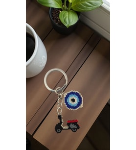 Miyuki Boncuk El Yapımı Nazar Boncuk ve Kırmızı Motorsiklet Anahtarlık/Çanta Süsü