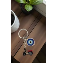 Miyuki Boncuk El Yapımı Nazar Boncuk ve Kırmızı Motorsiklet Anahtarlık/Çanta Süsü
