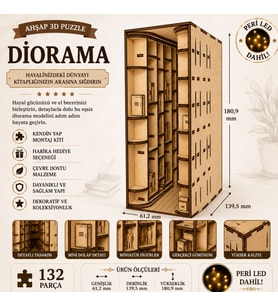 Library Diorama Book Nook Ahşap Maket Seti – DIY Miniatür Kütüphane Peri LED'li Kitaplık Dekoru
