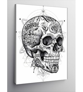 Kanvas Tablo Kafatası ve Çiçeklerle Rock Teması