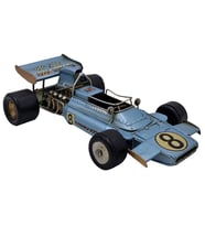 Dekoratif Metal Vintage F1 Yarış Arabası Biblo - El Yapımı Eskitme Mavi Retro Model