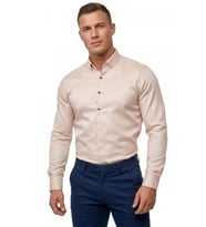DeepSEA Bej Slim Fit Likralı Kolay Ütülenebilir Gizli Düğmeli Erkek Gömlek 2602614