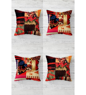 Patchwork Kilim Desenli Gizli Fermuarlı Kırlent Kılıfı Koltuk Yastık Kılıfı Takım(4adet) (Çok Renkli)