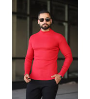 Erkek Yarım Boğazlı Triko Kazak (Kırmızı)