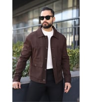 Torba Cepli Düğmeli Mevsimlik Ceket (Kahverengi)