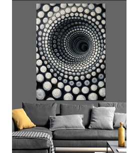 Derinleşen Beyaz Noktalı Spiral Desen Dekoratif Kanvas - Mdf Ahşap Tablo