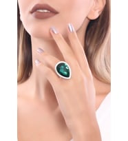 Kadın Antik Gümüş Kaplama Yeşil Swarovski Taşlı Damla Yüzük