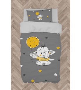 MEKTA HOME BEBEK VE ÇOCUK ODASI Sarı Filli Balon Desenli Nevresim Takımı