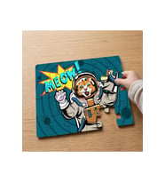 Astronot Çılgın Kedicik Tasarımlı 24 Parça Ahşap Çocuk Puzzle MPK0213