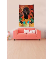 Kırmızı Siyahi Kabile Lideri Leke Tutmaz Kadife Kumaş Duvar Örtüsü Duvar Halısı Tapestry