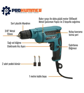 Prohummer PH002 Elektrikli Darbesiz Vidalama Matkap 10mm 580W Mavi