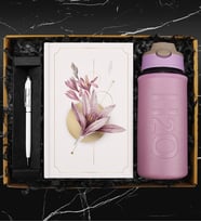 500 ML Deri Kılıflı Cam Matara & Tasarım Defter & Touch Pen Kalem Hediye Seti