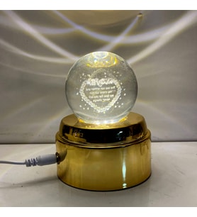 Işıklı 360 derece Dönen 3D Kristal Cam Love Küre (Gold)