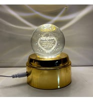 Işıklı 360 derece Dönen 3D Kristal Cam Love Küre (Gold)