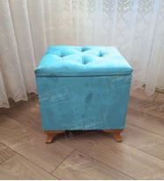 Lüks Sandıklı Tabure Puf 45 x 45 cm Ceviz Ayak (Turkuaz)