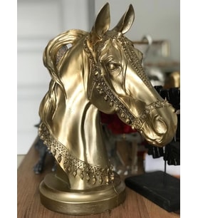 Dekoratif At Kafası Büst Büyük Boy Heykeli (Gold)