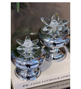 2'li Metal Ayaklı Kristal Lotus Kapaklı Şekerlik Seti (18 cm & 15 Cm) - Lüks Dekoratif Kutu
