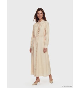 LCW Modest Pembe Fırfırlı Dik Yaka Modal Karışımlı Elbise