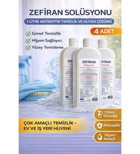 Zefiran Solüsyonu 1 Litre 4 Adet Set Antiseptik Hijyen Çok Amaçlı Temizlik Solüsyonu