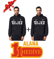 Beşiktaş Lisanslı Siyah Kapüşonlu Sweatshirt 1 Alana 1 Hediye