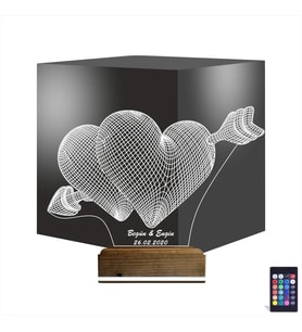 Luvivia Kalp Sevgiliye Hediye Kişiye Özel 3D Lamba - Masa Gece Lambası