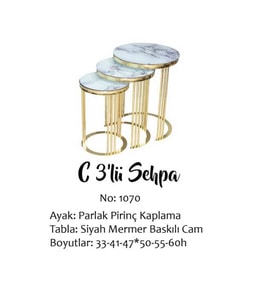 Brc Eko  13385 C Zigon eyaz Mermer Desen Gold Pirinç Kaplama Metal Ayak El Yapım