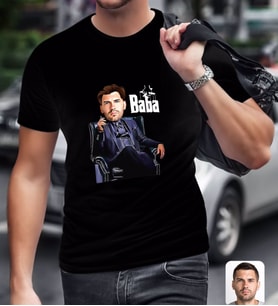 BK Gift Kişiye Özel Godfather Baba Karikatürlü Siyah T-Shirt-9
