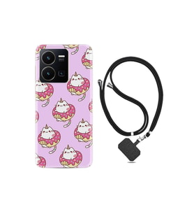 Vivo Y35 Kılıf Ipli Boyun Askılı Desenli Silikon Unicorn Donut 1417