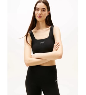 Tommy Hilfiger TJW Dar Kesim Kısa Gümüş Rengi Yazı Baskılı Kadın Siyah Atlet DW0DW21564BDS