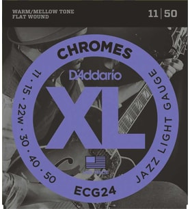 D'Addario ECG24 XL Chromes Flatwound Elektro Gitar Tel Seti (Profesyonel)  Jazz Light 11-50 Kalınlık, Dengeli Gerilim ve Vintage Jazz Karakteri