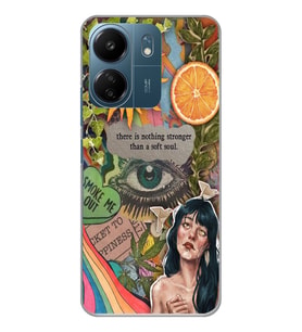 Xiaomi Redmi 13C Uyumlu Vintage Kolaj Desenli Şeffaf Telefon Kılıfı