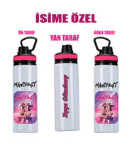 Manifest Çizim Baskılı İsime Özel Metal Suluk 800ml - Pembe
