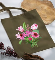 BK Gift Çiçek Tasarımlı Haki Kumaş Bez Çanta, Baskılı Omuz Çantası, Alışveriş Çantası, Arkadaşa Hediye-6
