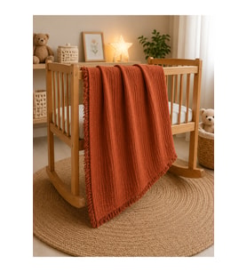 %100 Pamuk 4 Katlı Püsküllü Muslin Bebek Battaniyesi, Çok Amaçlı Muslin Ört