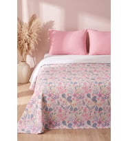 Pembe Kır Bahçesi Desenli Çift Kişilik Baskılı Pike & Yatak Örtüsü 200x230 cm