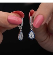 pilelistore Gümüş Sallantılı Damla Nazar Kadın Küpe