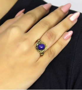 Doğal Taş Lapis Doğal Taşlı Antik Model Kadın Ayarlanabillir Yüzük euy80l (Mavi)