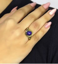 Doğal Taş Lapis Doğal Taşlı Antik Model Kadın Ayarlanabillir Yüzük euy80l (Mavi)