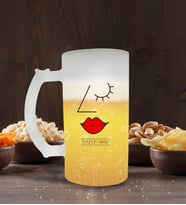 BK Gift Kişiye Özel Picasso Kadın Figür Tasarımlı Buzlu Cam Bira Bardağı 50cl-1 (Beyaz)