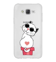 Samsung Galaxy J7 Kapak Cool Cat Tasarımlı Şeffaf Silikon Kılıf