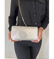 Dellashop zincirli parlak abiye kadın çantası (Gümüş)