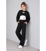 Bordo Kız Çocuk Crop Badili Zincir Detaylı Geniş Paça 3lü Takım 25002