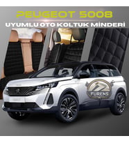 Peugeot 5008 Siyah Renk Tay Tüyü Cepli & Terletmez Sırtlı Oto Koltuk Minder Seti - Koltuk Koruma Kılıfı (ÖN & ARKA TAM SET)