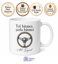 Klasik Araba Direksiyonu Çizimli Nostaljik Yollarda Eski Şarkılar Kupa Bardak Hediye