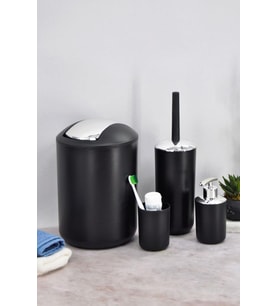 4'lü Siyah, Banyo Aksesuar Seti, Çöp Kovası Seti - Brazil Model