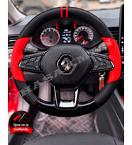 Renault Megane 4 Dikme Direksiyon Kılıfı Parlak Siyah Kırmızı Detaylı Kırmızı Çift Yüzük ve Dikiş 2020-2024